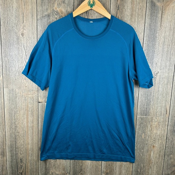 Lululemon Metal Vent Tech T-Shirt Men Size Large Teal Blue Active Top - Picture 2 of 8